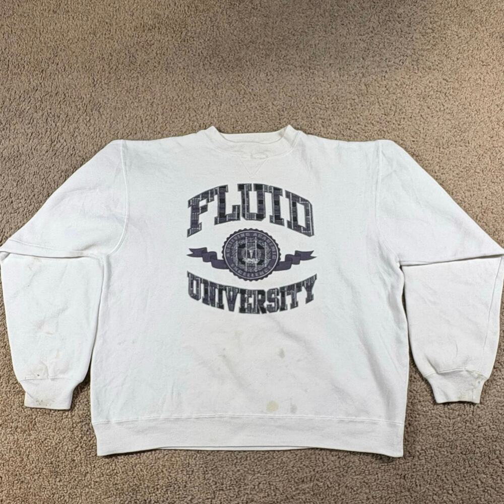 Vintage Fluid University Achieving Academic Excellence Sweatshirt White Sz XL